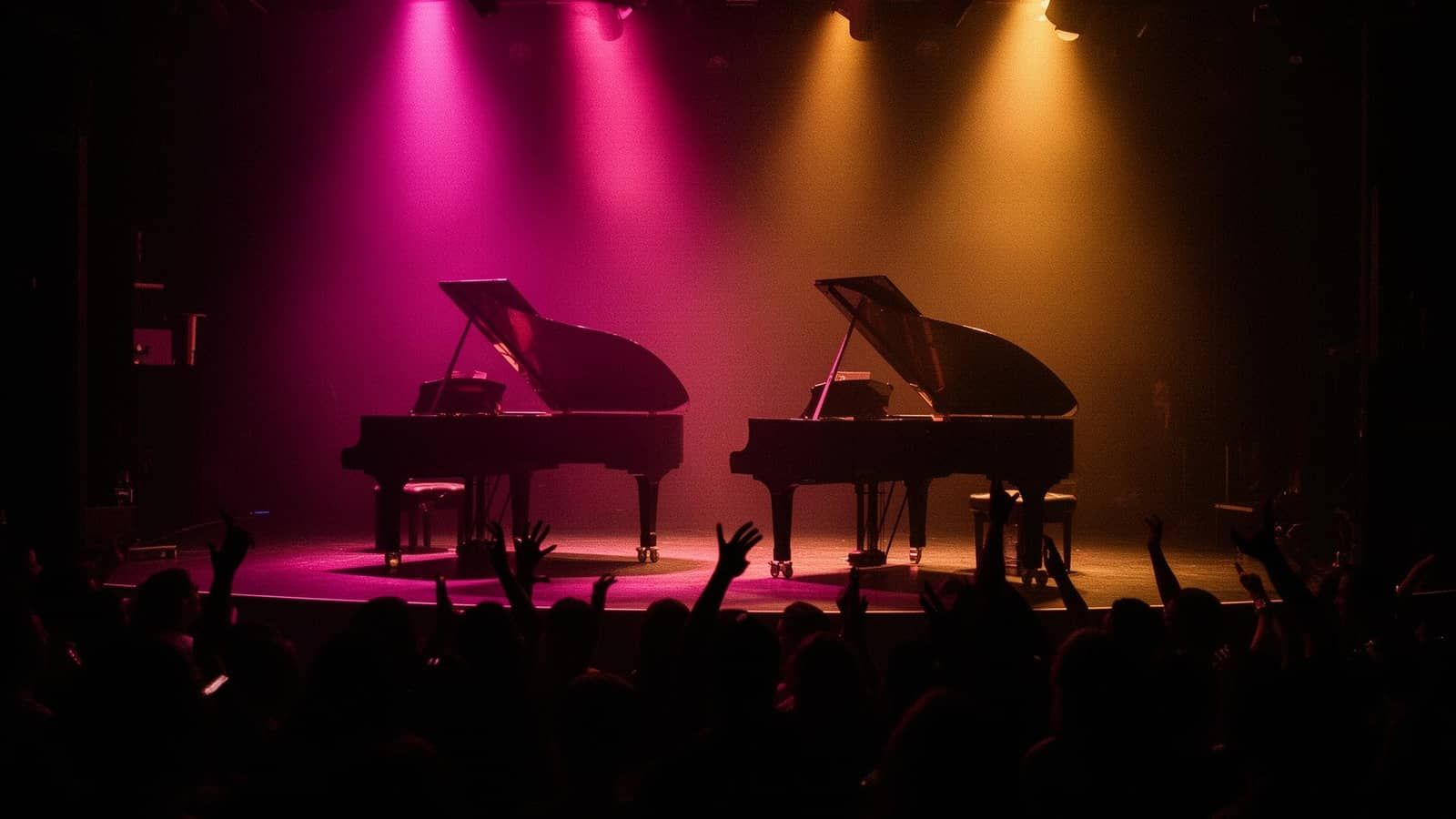 Dueling piano stage with neon